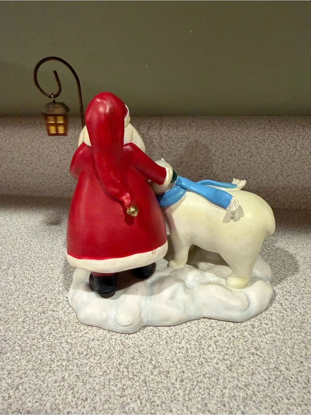 Russ Berrie Santa and Polar Bear Figurine in Red, White, and Blue Scarf